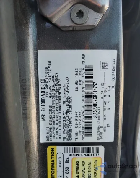 2016 Ford Fusion Se from USA, damaged, VIN 3FA6P0HD7GR314757